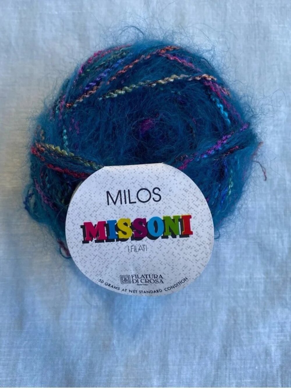 Filatura di Crosa Missoni Milos 50g yarn ball 403 blue mohair blend